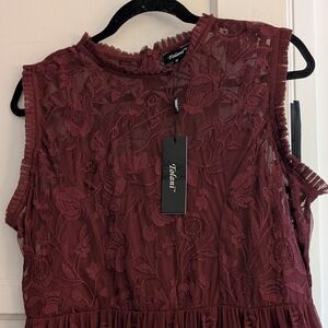 Tolani Deep Red Lace Top